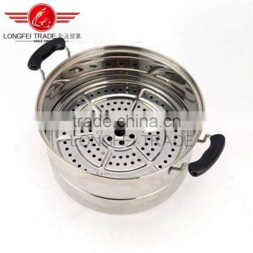 Stainless steel steamer cooking pot with hollow handles and metal lid