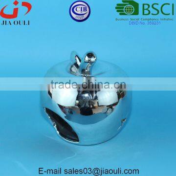 BSCI Audit Factory Metallic Electroplate Silver Ceramic Apple Shape Beautifully Carved Ceramic Lantern photo-2