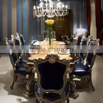 Handmade Solid Wood Royal Classic Baroque Style Long Dining Table with Exquisite Floral Marquetry Inlay Table Top BF12-03284e