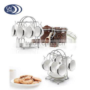 Metal Wire Rack for Organizing 6 Saucers & 6 Cups & 6 Spoons Espresso Set Rack Tea Set Display Stand photo-2