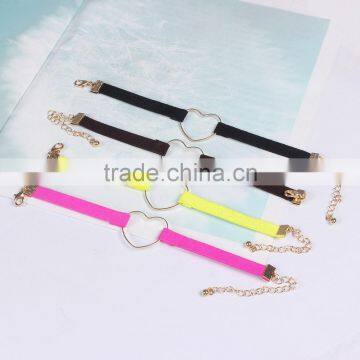Gold Hollow Heart Charm Suede Leather Bracelet Lovers Jewelry Gifts