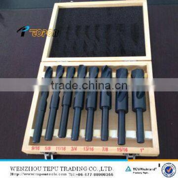 8 pcs HSS reduced shank drill bits set in wood box