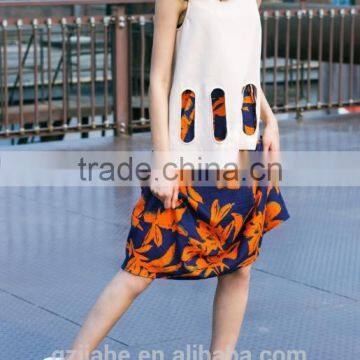 NEW Fashion Casual High Waisted A -line Skirt Printed Women Dress +hollow-out Hem Sleeveless Tops photo-2