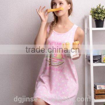 The Spring Ladies Sleepwear Cute Printed Sleeveless Women Household Dress Cotton Pajamas Nightgown for Girls photo-2