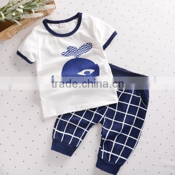 100% cotton boy summer clothes set kids garment whale print