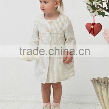 New design long sleeve stripe casual linen baby girl kids frock summer dress