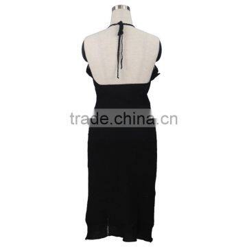Crochet Cotton Black Dress With Shoulder-straps photo-3