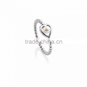 Silver Plated Designer Pearl Heart Ring