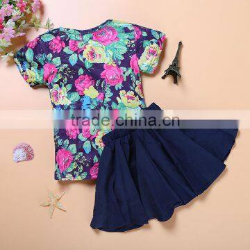 Printing T-Shirt and Black Skirt Set Kids Girls Summer Dresses photo-3