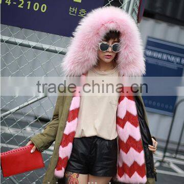 Factory Supply Woman Winter Real Mink Fur Parka Linging With Fox Fur Collar Hood With High Quality Pc-211 photo-3