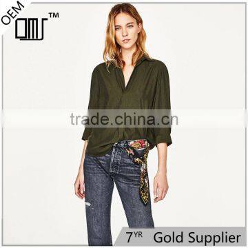 2017 OEM SpringButtoned Cuffs and Elbow-length sleeves Polo Neck Shirt