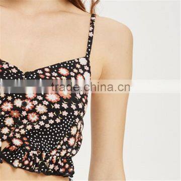 2015 Summer Trendy Flower Print Cropped Fit Casual Tops for Ladies photo-4