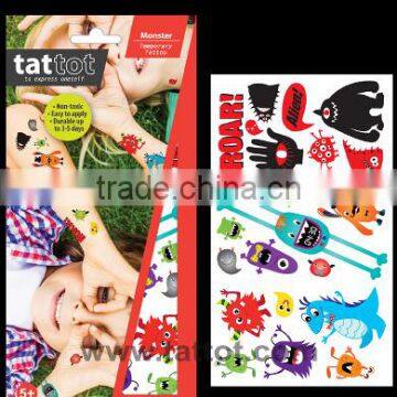 Colorful kid Temporary Monster Tattoo sticker Eco-friendly