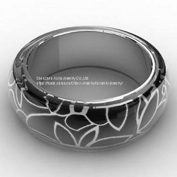 Black Enamel Silver Plated Stainless Steel Bangle For Gift