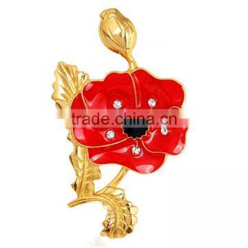 Accessories Souvenir Jewelry Drip Red Crystal Rhinestone Poppy Brooch Pins