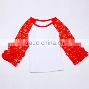 wholesale fall red Snowflake ruffle raglan shirt printing baby girl tops clothes