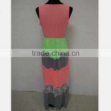 Women Fluorescent Color Beach Long Dress Cute Mommy Daughter Maxi Dress photo-4