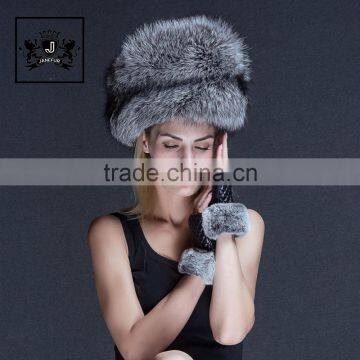 Factory wholesale beautiful gray fox fur beanie winter hat