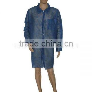 Disposable dark blue non-allergic PP work cloth with buttons & pockets