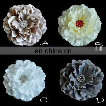 Peony Flower with Alloy Metal Buttons- Fabric Flower -- DIY - Flower Flat back