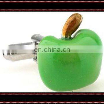 Novelty green apple shaped enamel cufflinks