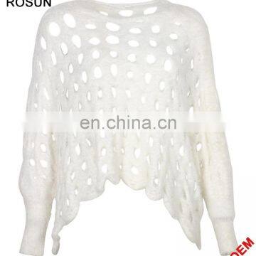 Pullover woman crop sweater with holes female clothes