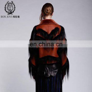 Wild Style Multicolored Goat Fur Coat Checked Merino Sheep Fur Jacket With Goat Fur Tassel Winter Women's Fashion Overcoat photo-4