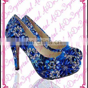 Aidocrystal royalblue rhinestone Italian desginer brand high heels,summer women sandals