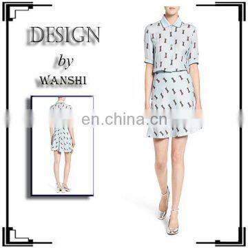 Hot sell women wear short sleeve printed design shirtdress fashion dresses for women