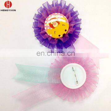 Wholesale customized organza rosette badge award ribbon rosette for kids