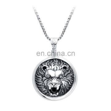 Classic Top Quality Round Lion's Head Pendant Simple Antique Slivery Chain Latest Design Necklace