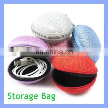 Round Portable Earphone Coin Purse USB Cable Bag Zipper Case Round Storage Box