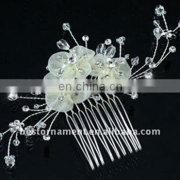 Ivory Satin Crystals Handmade Hair Comb