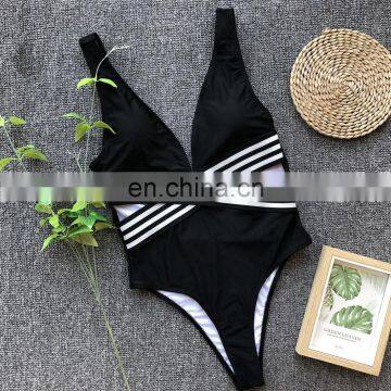 Summer stock black halter V-Neck cross elastic lady bathing suit 5 colors women bikini one piece swimsuit