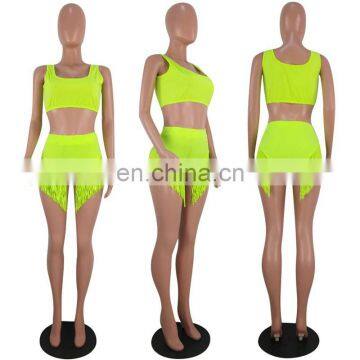 RST New Fashion Fluorescence Green Tassel Bikini Custom Logo Bikinis 2020 Women Swimwear Beachwear Buckle Swimwear photo-5