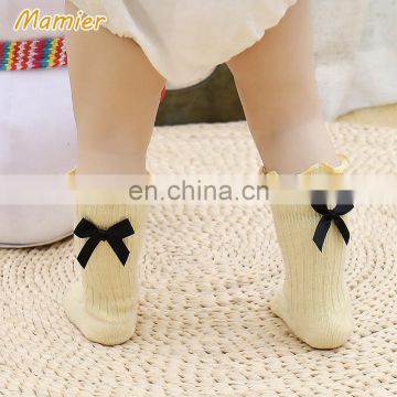 Kids Toddler Solid Socks with bow Baby Boy Girl Cotton Socks All Season