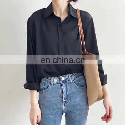 Women's Solid Color Elegant Silk Satin Summer Blouses & Shirts photo-3