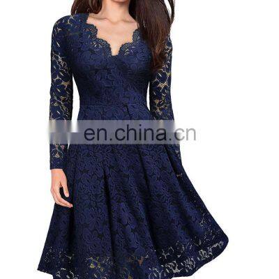 Factory Outlet 2021 Christmas Women's Fall/Winter Fashion Trendy Long Sleeve Lace Dress with Skinny Temperament