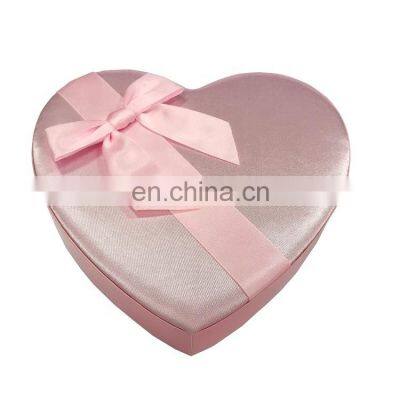 Wholesale pink satin heart wedding chocolate gift box with bow-knot