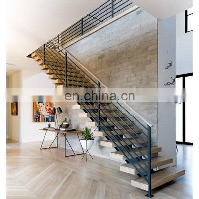 Best selling solid rubber wood steps and handrail steel railing staircase