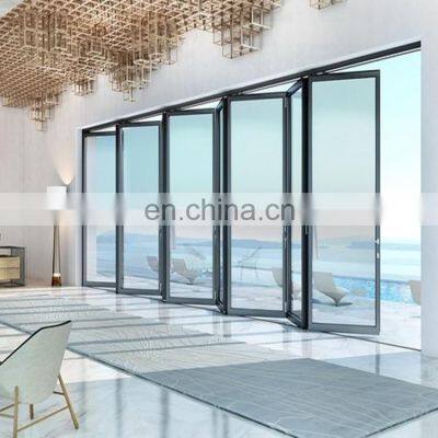 Factory price narrow aluminum frame folding double glass patio doors