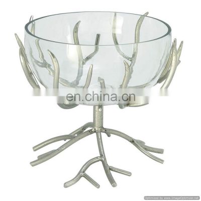 glass bowl with metal stand