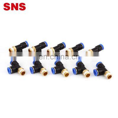 SNS SPD Series pneumatic one touch T type 3 way joint male triple branch run tee plastic quick fitting air hose tube t connector