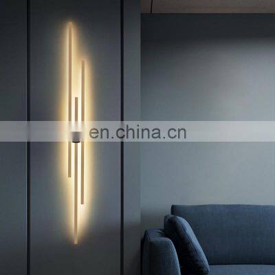 Surface Mount Minimalist Luxurious Black Gold LED Long Wall Light Indoor Copper Wall Lamps Sconce