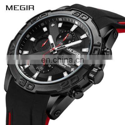 MEGIR 2055 Watch Mens Relogio Masculino Top Fashion Chronograph Silicone Wristwatch Quartz Military Watches Men Wrist Clock