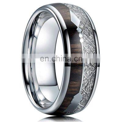 2022 New Fashion Man Stainless Steel Rings Inlay Wood Meteorite Arrow Party Ring Wedding Band For Men Jewelry photo-2