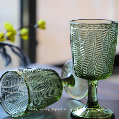 Factory Directly Cheap Wholesale Vintage Clear Blue Purple And Green Solid Colored Goblet Wine Glass Cup With Leaf Pattern photo-3
