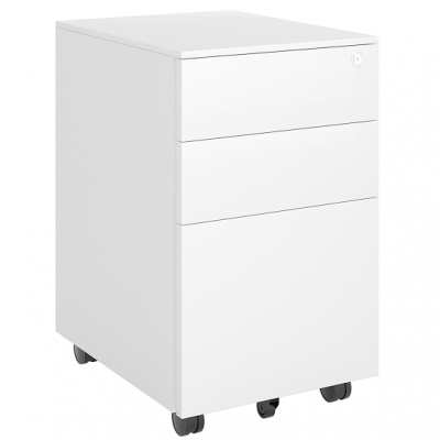 Steel three drawer movable cabinet white