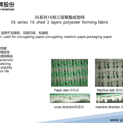 36 series 16 shed 3 layers polyester forming fabric