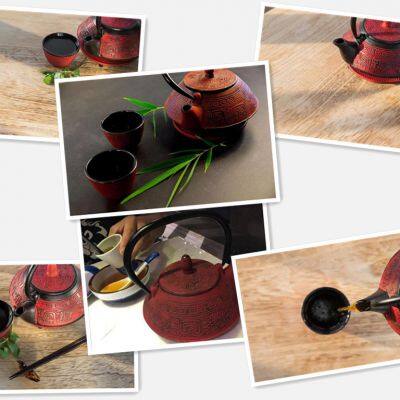 Factory Price Classic Tea Kettle 400/800 ml Ancient Text Cast Iron Enamel Teapot With Stainless Steel Filter photo-4